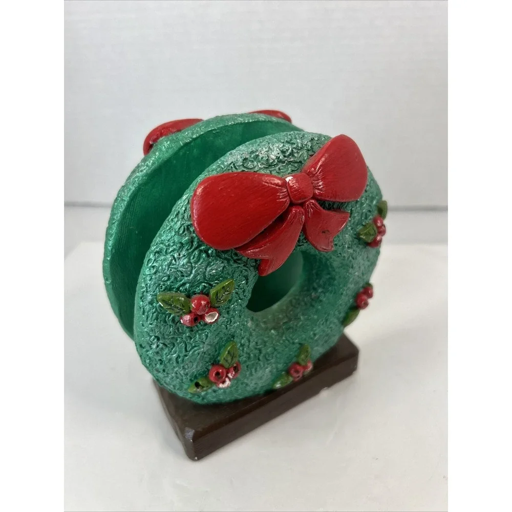 Vintage Christmas Wreath Ceramic Napkin Holder Holiday Dining Decor Read